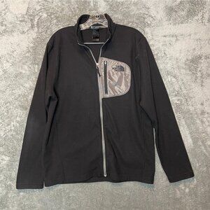 North Face Men Lightweight Full Zip Fleece Mock Neck Log Sleeve Jacket M Black